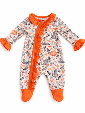 Halloween Outfit 0-3 Months - Bats, Cats, Ghosts, Pumpkins, with Ruffles